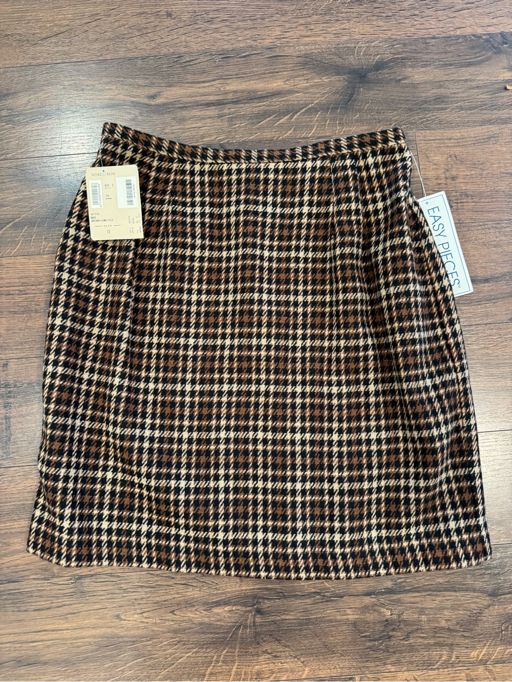 Easy Pieces Vintage Houndstooth Brown Wool Blend Skirt 12 Fall Autumn USA